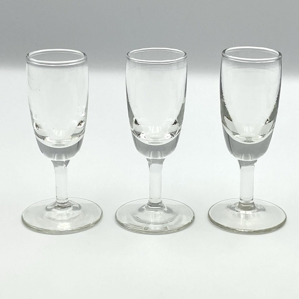 Vintage Hand Blown Cordial Glasses Pressed Stem Clear Glass 4" c.1950s
